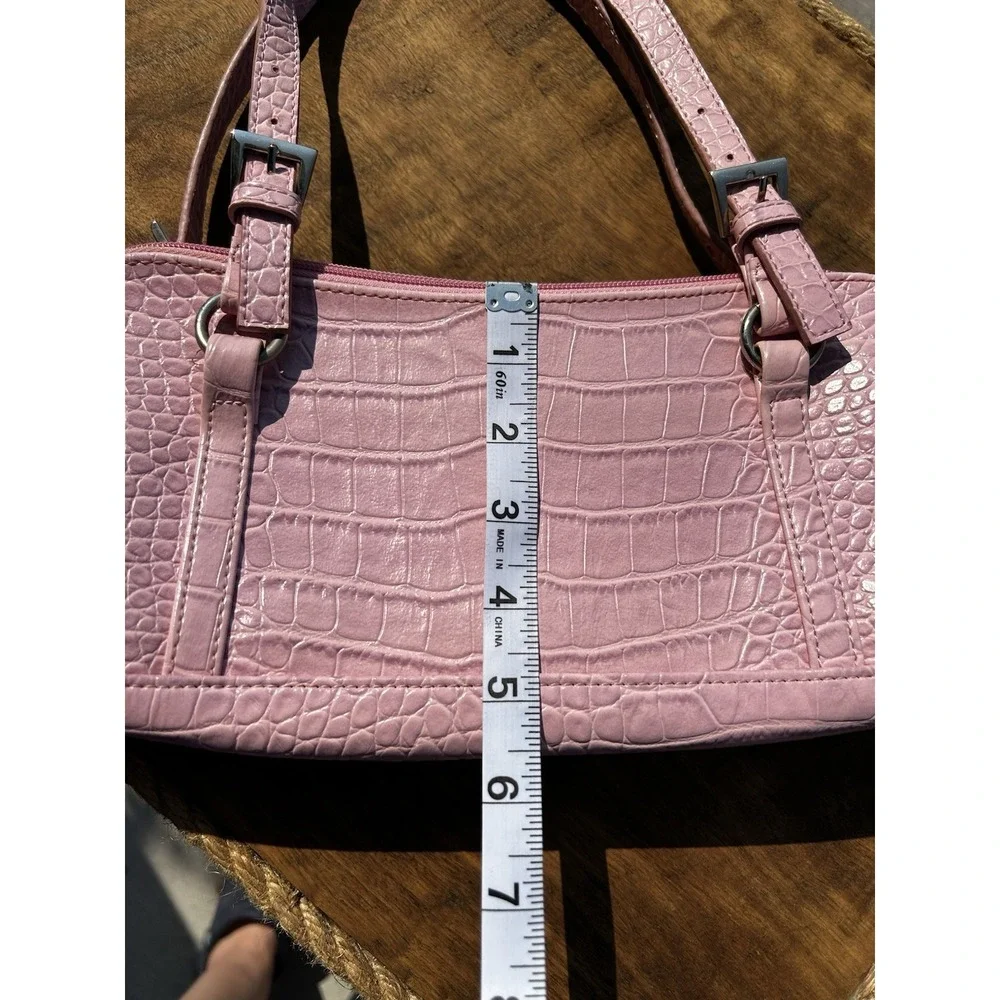 Bisou Pink Faux Croc Embossed Satchel Shoulder Handbag Purse Michele Bohbot